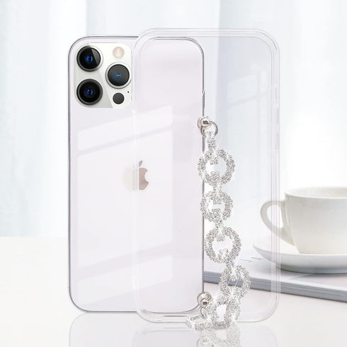 Bonitec Compatible with iPhone 12 Pro Max Case Clear Bracelet 3D Glitter Sparkle Bling Strap Luxury Shiny Crystal Rhinestone Diamond Silver Chain ...