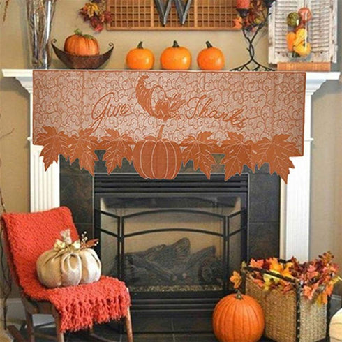 DoubleWood 20"x60" Thanksgiving Decor Fireplace Scarf Fireplace Cloth Pumpkin Lace Table Runner Fall Runner Mantle Scarves Cover for Thanksgiving ...