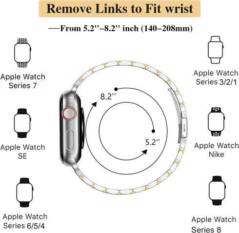 Metal Bands Compatible with Apple Watch Band 41mm 40mm 38mm, Dressy Stainless Steel Chain Strap for Men iWatch Series Ultra/Ultra2/9/8/7/6/5/4/3/2...