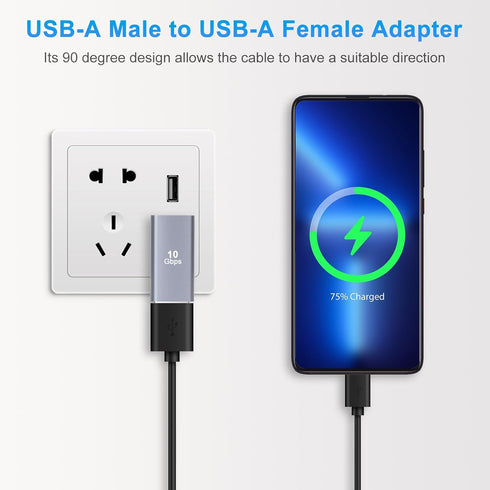 90 Degree USB3.0 Adapter (2 Pack), Left Angle and Right Angle 3.0 USB A Male to Female Converter Extender for PC, Laptop, USB A Charger, Power Ban...