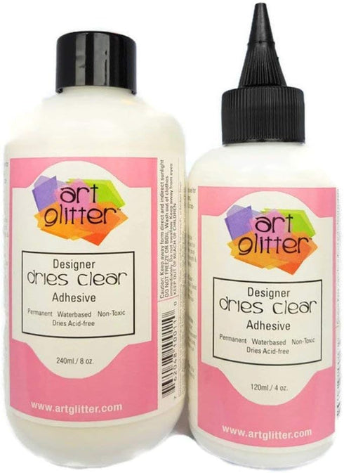 Art Glitter Designer Dries Clear Adhesive 8 oz Refill & 4 oz with Applicator Tip, Multicolor...