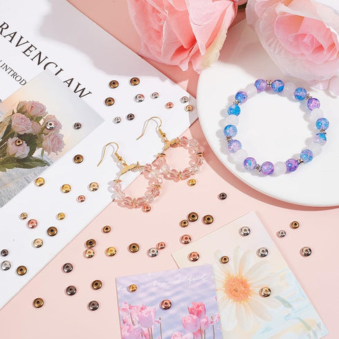 SUNNYCLUE 1 Box 60G 12 Styles Gold Filled Spacer Bead Bulk Flat Rondelle Beads Antique CCB Plastic Silver Golden Bronze Black Round Loose Mini Bea...