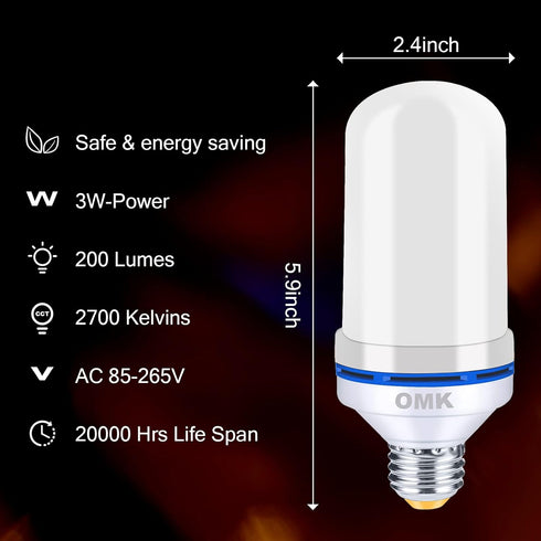LED Flame Effect Fire Light Bulbs (2 Pack), Flame Christmas Decor 4 Modes Flickering Fire Simulated Lamps, E26 Base Energy Efficient LED Bulb for ...