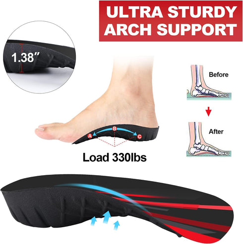 330+ lbs Plantar Fasciitis 3/4 Length Insoles, High Arch Support Orthotic Inserts for Women & Men, Flat Feet, Over-Pronation, Pain Relief for Walk...