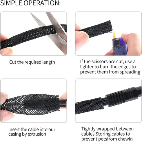 Black PET Expandable Sleeving Cord Protector Wire Loom Tubing Cable Sleeve for USB Charger Cable Power Cord Audio Video Cable Can Protect Cat Dog ...