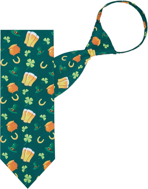 Jacob Alexander Men's Happy Saint Patrick's Day Lucky Drink Clover Hat Gold Pot Horseshoe Pre-Tied Zipper Neck Tie Green...