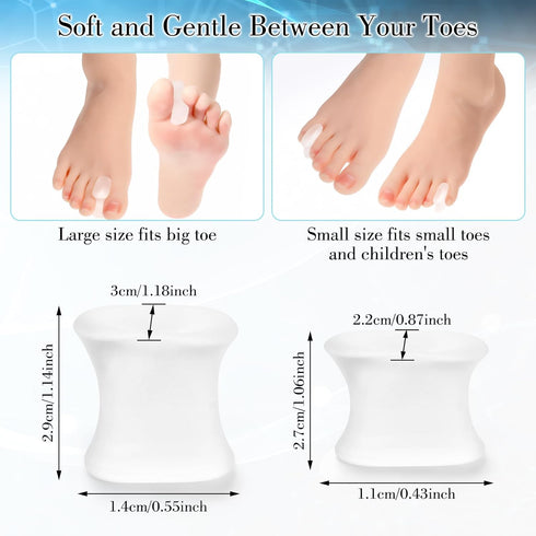 12Pcs Gel Toe Separators Soft Toe Spacers, Pain Relief Foot Toe Separator Corrector Toe Spacers for Men Women Overlapping Toes White (8L+4S) (Whit...