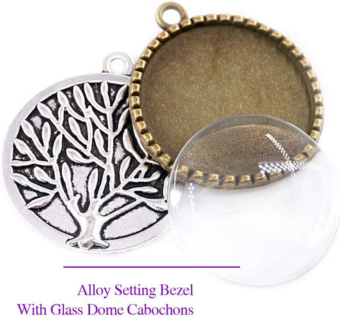 Swpeet 40Pcs & 20Pcs Round Tree Bezel Pendant Trays Kit with 20Pcs Glass Cabochon Clear Dome for Photo Pendant Craft Jewelry Making...