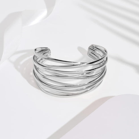WOWORAMA Chunky Cuff Bracelets for Women Multi-layer Cross Wire Open Bangle Bracelet Adjustable Chunky Wide Open Wrist Arm Cuffs Wrap Bracelet Gol...