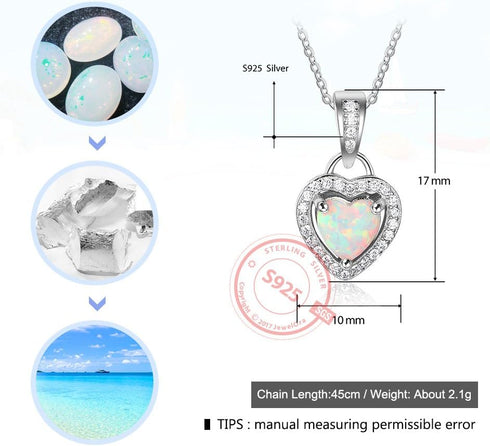 Sterling Silver Heart Shape Created Opal Pendant Necklace (6mm Opal Halo Heart)...