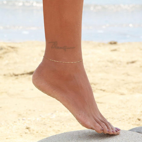 Gold Chain Anklets for Women 18K Gold Vacuum Plated, Adjustable Ankle Bracelets for Women, Beads Rhombus Link Lace Anklets Summer Beach Anklets fo...