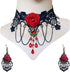 3PCS Choker Lace Necklace with Earring Set Punk Party Gothic Vintage Handmade Victorian Steampunk Retro Gears Lace Vampire for Halloween Easter – ...