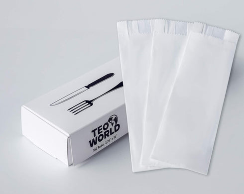 100 Pack 100% White Kraft Paper Bags, 2.75 x 10 inches White Plain Bag Kitchen Cutlery Utensils Holder (Box of 100 pcs)...