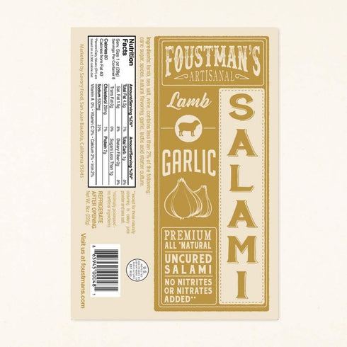 Foustman's Salami Garlic Lamb Artisanal, Nitrate-Free, Naturally Cured, Gluten-Free, Dairy-Free, No Pork, 8 Oz Sticks...