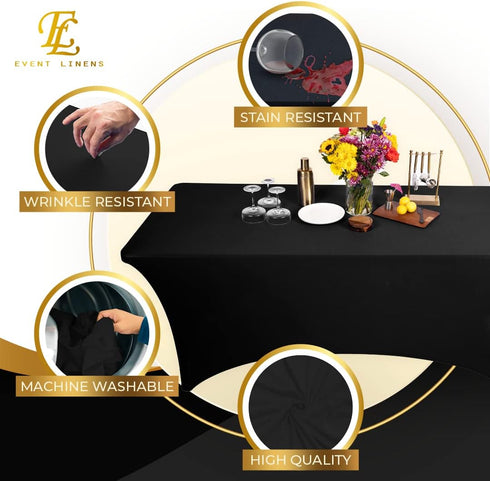 Luxury Collection Black 6ft Tablecloth Rectangular Spandex Linen - Table Cloth Fitted Cover for 6 Foot Folding Table, Wedding Linens Banquet Cloth...