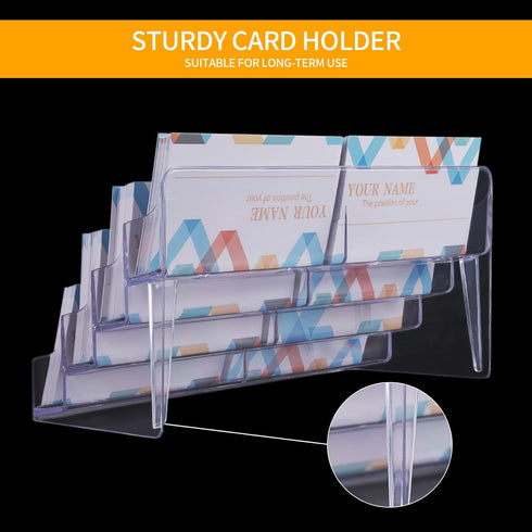 Clear Plastic Business Card Holder for Desk, Acrylic Business Card Organizer Desktop, 8 pocket Business Cards Display with 4 Tier for Office...
