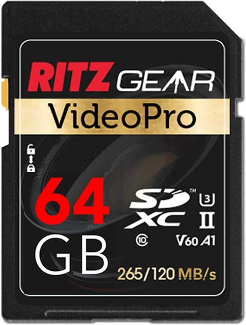 Ritz Gear 64GB High-Speed SDXC UHS-II SD Card, C10, U3, V60, Full-HD & 8K Memory Card for DSLR, Cinema-Quality Video Cameras...