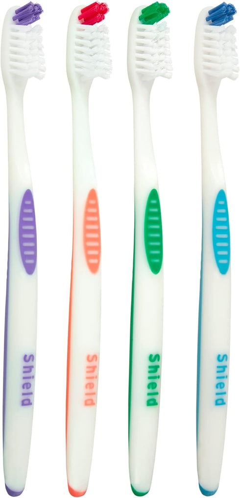 Falcon Toothbrush with Curved Filaments, Deep Reach (Family Care - Medium Bristles), 4 Colors - 4 Count (Pack of 1)...