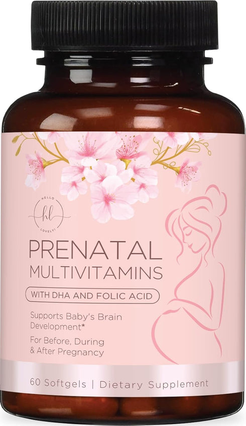 Hello Lovely! Women's Prenatal Multivitamin with Folic Acid + DHA, Prenatal Vitamins w/Folate, Omega 3, Vitamins D3, B6, B12 & Iron, Pregnancy Sup...