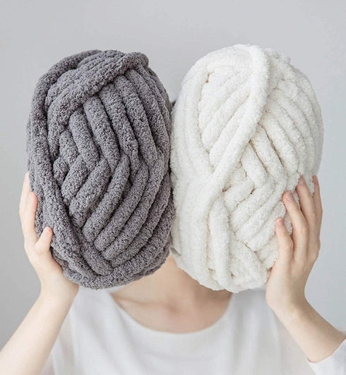 Chunky Knit Chenille Yarn for Hand Knitting Blankets, Super Soft Big Jumbo Blanket Yarn, Dark Grey......