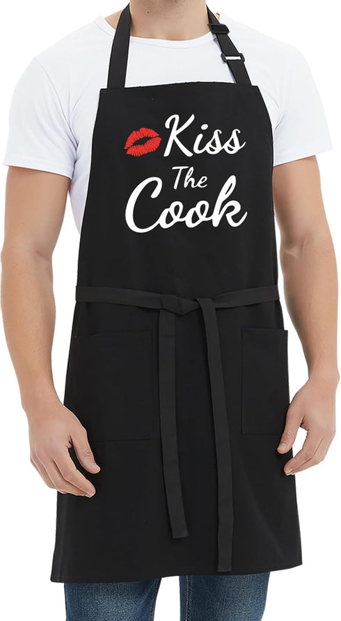 Funny Aprons for Women Men - Kiss the Cook Apron - Funny Chef Cooking BBQ Grill Aprons with 2 Pockets - Birthday Mothers Day Gifts for Mom, Wife -...
