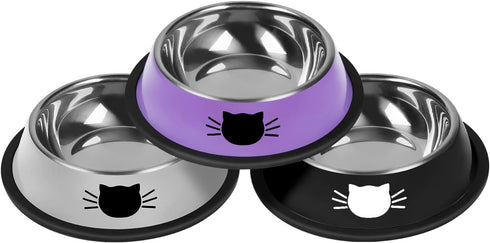 3Pcs Cat Bowls Non-Slip Stainless Steel Small Cat Food Bowl Unbreakable Thick Rubber Base Easily Clean Lovely Color...