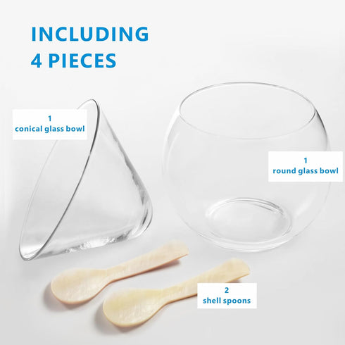 ThougrLyh Caviar Server Set Glass Caviar Dish with 2 Pcs Shell Caviar Spoons Chiller Server with Ice Holder for Shrimp Ice Cream Martinis and Cock...