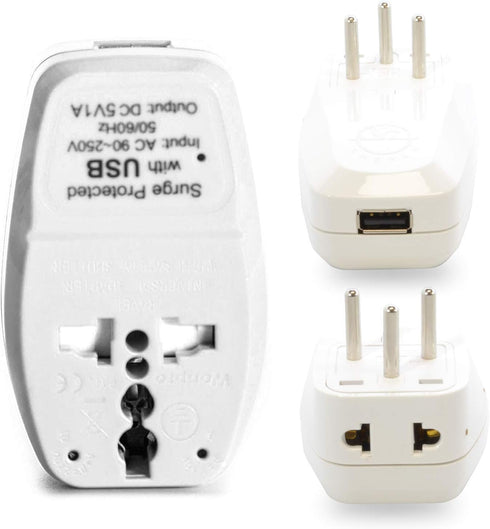 OREI 3 in 1 Israel Travel Adapter Plug with USB and Surge Protection - Grounded Type H - Palastine, Israel & More...