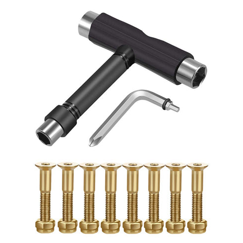 Skateboard Hardware 8PCS Bolts Set and All-in-One Skate Tools Portable Skateboard T Accessory with Tool L-Type Phillips Head Wrench Screwdriver...