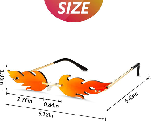 Fire Flame Sunglasses Rimless Flame Shaped Sun Glasses Wave Fire Shaped Glasses for Women Men Party Supplies Photo Props (2 Pairs, Red, Black and ...