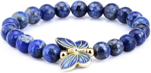 Gem Stone King 8mm Simulated-Lapis Lazuli 18K Yellow Gold Plated Silver Cloisonne Enamel Butterfly Bracelet For Women...
