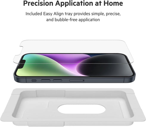 Belkin Tempered Glass iPhone 14, iPhone 13, iPhone 13 Pro Screen Protector - Easy Application with Installation Guide Tray - Crystal Clear Glass S...