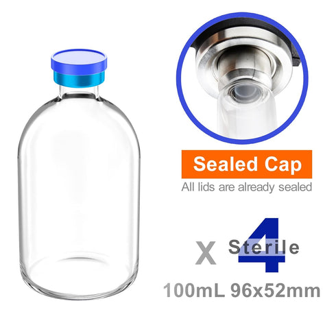 Sterile Empty Vials with Self Healing Injection Port and Aluminum Plastic Cap,Sterile Package (100ml Clear 4PCS)...