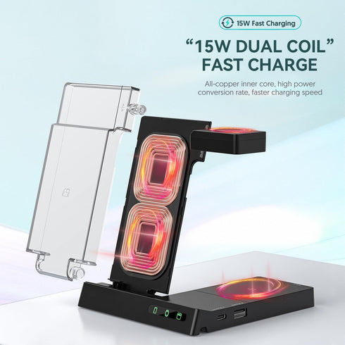 New 6-in-1 Wireless Charger Charging Station, Foldable Stand Dock,Compatible with Samsung,iPhone 15 14 13 12 11 X XR XS Pro Max 8 Plus SE, for App...