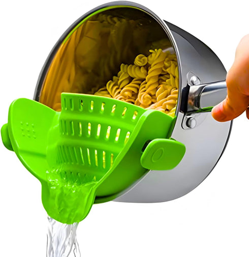 Kitchen Gizmo Snap N' Strain Clip On Strainer for Pots and Pans - Collapsible Silicone Pasta Strainer and Kitchen Gadget for Cooking - Easy to Use...