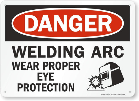 SmartSign - U9-2145-NP_10x14 "Danger - Welding Arc, Wear Proper Eye Protection" Sign | 10" x 14" Plastic Black/Red on White...