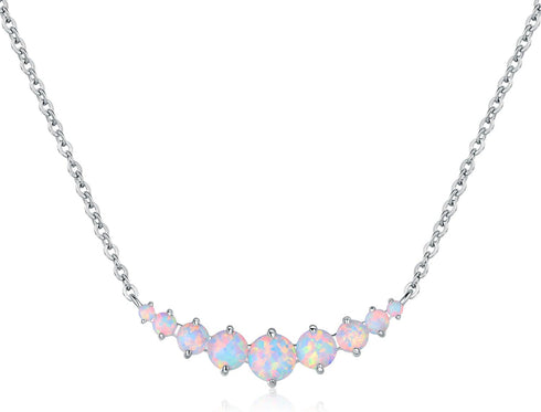 Barzel 18K White Gold Plated or Rose Gold Plated Created White Opal Graduated Necklace...