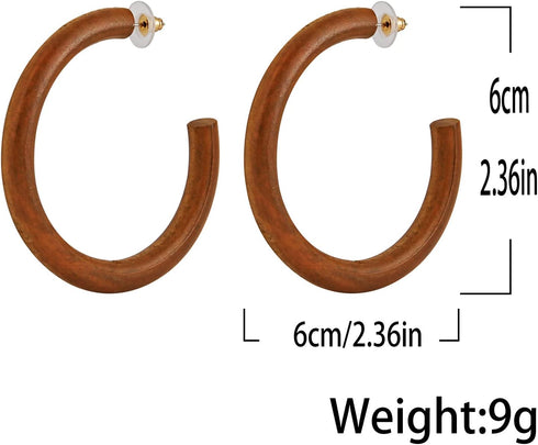 Women's Natural Wood Earrings Fashion Earrings Geometric Shape Retro Earring Set Natural Wood Hollow Semicircle Earrings...