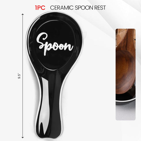 Ceramic Spoon Rest, Black Utensil Rest for Stove Top Large Spoon Holder 9.5 Inch for Kitchen Counter Ladle Spatula...