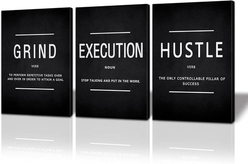 BWSPACE Grind Hustle Execution Wall Art Motivational Wall Decor Office Wall Decor Pictures Posters 3 Pieces Framed Canvas Wall Art Prints Artwork ...