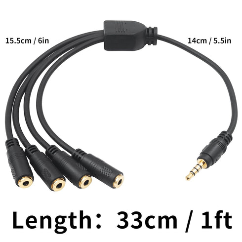 Poyiccot 3.5mm Splitter Mic and Audio Cable, 3.5mm Headphone Splitter 1 to 4 Ways (1/8") TRRS Male to Female Aux Headphone Cable for Earphone & He...
