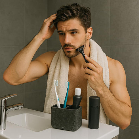 Creative Home Natural Charcoal Marble Maluku Collection Deluxe Rectangular Toothbrush Holder Makeup Brush Organizer Bathroom Countertop Organizer...