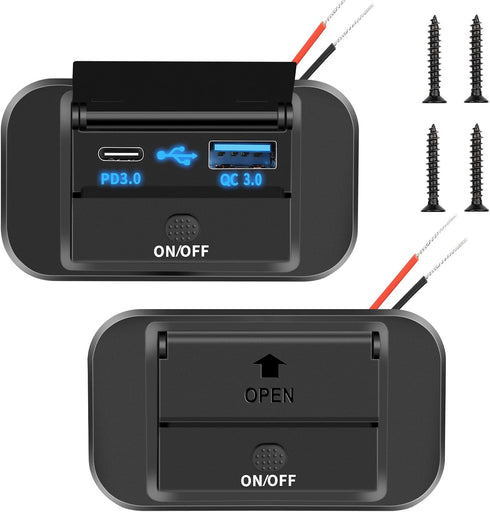 Linkstyle 12V USB Outlet, 36W QC3.0 USB-A & 55W PD3.0 USB-C Port Charger Socket, Quick Car Charger Panel with Switch, USB Port Panel for Car......