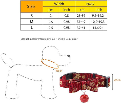 Dog Collar Bow Tie Collar, Dog Cat Collar with Bowtie,Soft Adjustable Cute Flowers Printed Dog Collar with Bow Tie Bell Pet Collar for Cat Small M...