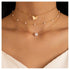 Bohemia Layering Necklace Choker Chain Gold Butterfly Pendant Necklace Chain Floating Pearl Choker Necklace Pearl Beads Necklace Jewelry for Women...