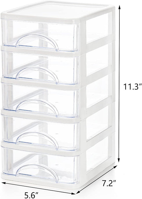 Hedume Desktop Drawer, Clear 5 Drawer Desktop Storage Unit, White Frame with Clear Drawers, Drawer Unit...