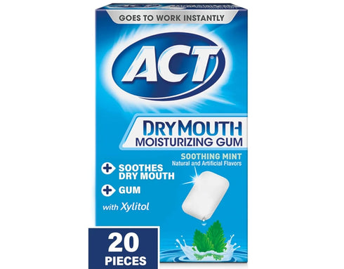 ACT Dry Mouth Moisturizing Gum, Soothing Mint, Sugar Free, 20 Count (Pack of 2)...