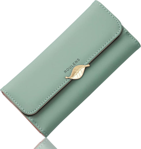 Wallet for Women RFID Blocking PU Leather Leaf Pendant Card Holder Phone Checkbook Organizer Zipper Coin Purse...