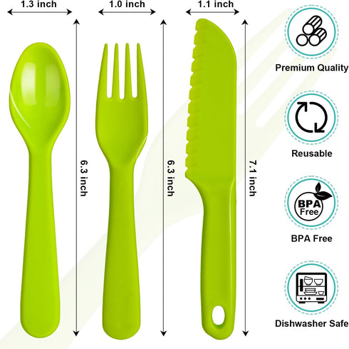 16 Pcs Kids Plastic Utensils, Reusable Toddler Feeding Utensils with 8 Kids Forks and 8 Kids Spoons, Colorful Kids Silverware Cutlery Set for Scho...