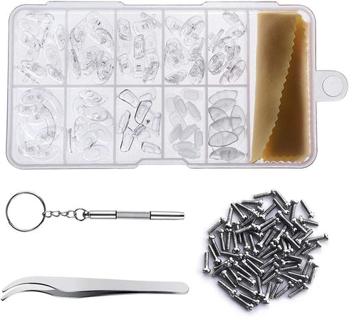 Eyeglass Nose Pads, Eyeglass Repair Kit with 50 Pairs Soft Silicone Air Chamber Glasses Nose Pads, Screws, Screwdrivers, Tweezer and Cleaning Clot...